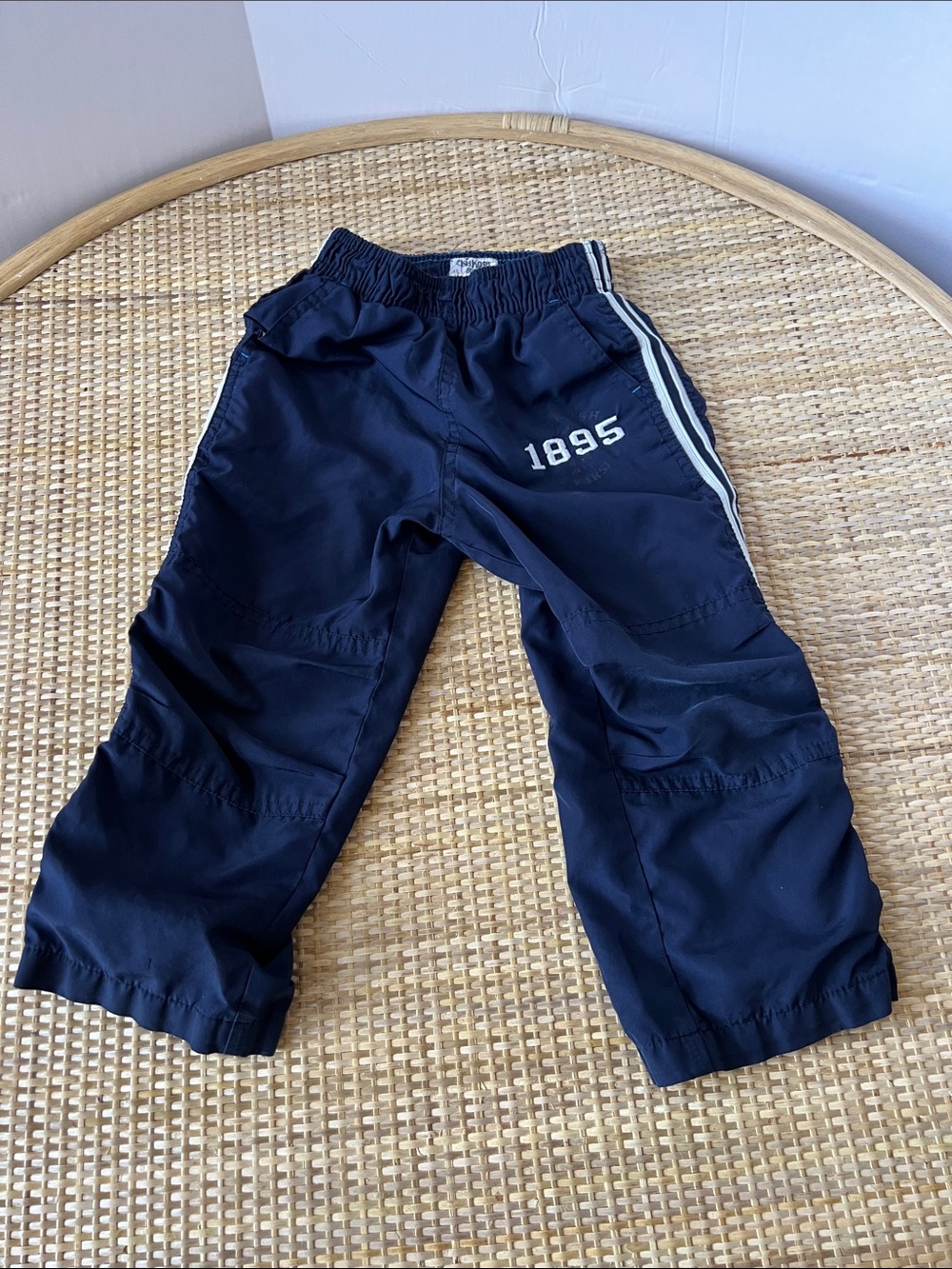 Oshkosh B’Gosh 1895 TrackPants Navy white side Stripe cotton bl lined Boys 3T